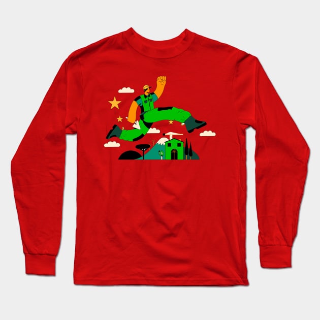 Green Ilustration Art Long Sleeve T-Shirt by Donkina